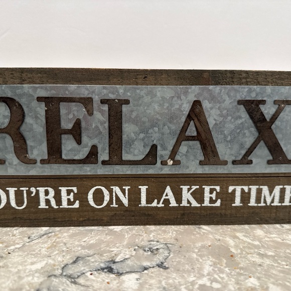 Mudpie Wood Metal Farmhouse Decor Sign - Relax You're On Lake Time - Picture 1 of 5